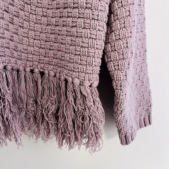Beyond the Radar Purple Tight Knit Fringed Cozy Fall / Winter Sweater ~ Large - Picture 5 of 9